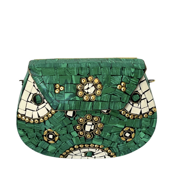 NWOT Ramla Mosaic Bag with Detachable Crossbody Chain Green Gold 8"x7"x2.5" - Picture 1 of 10